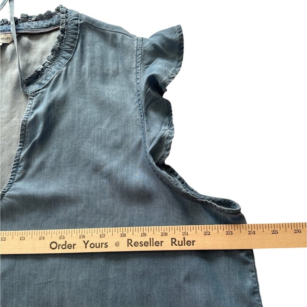 Tommy Hilfiger Womens Blue Sleeveless Ruffle Trim Lyocell Blouse XXL Beachy - Picture 6 of 8